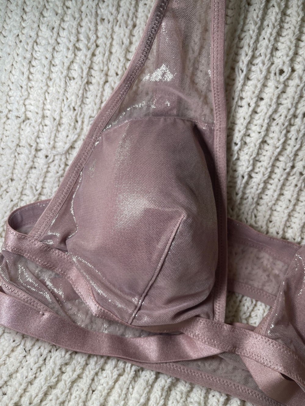 Sheer Shimmer Triangle Bralette in Dusty Rose - Picture 4 of 8